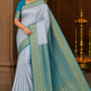 Semi Silk Butta - Light Powder Blue & Turquoise Blue Saree with Rich Gold Zari