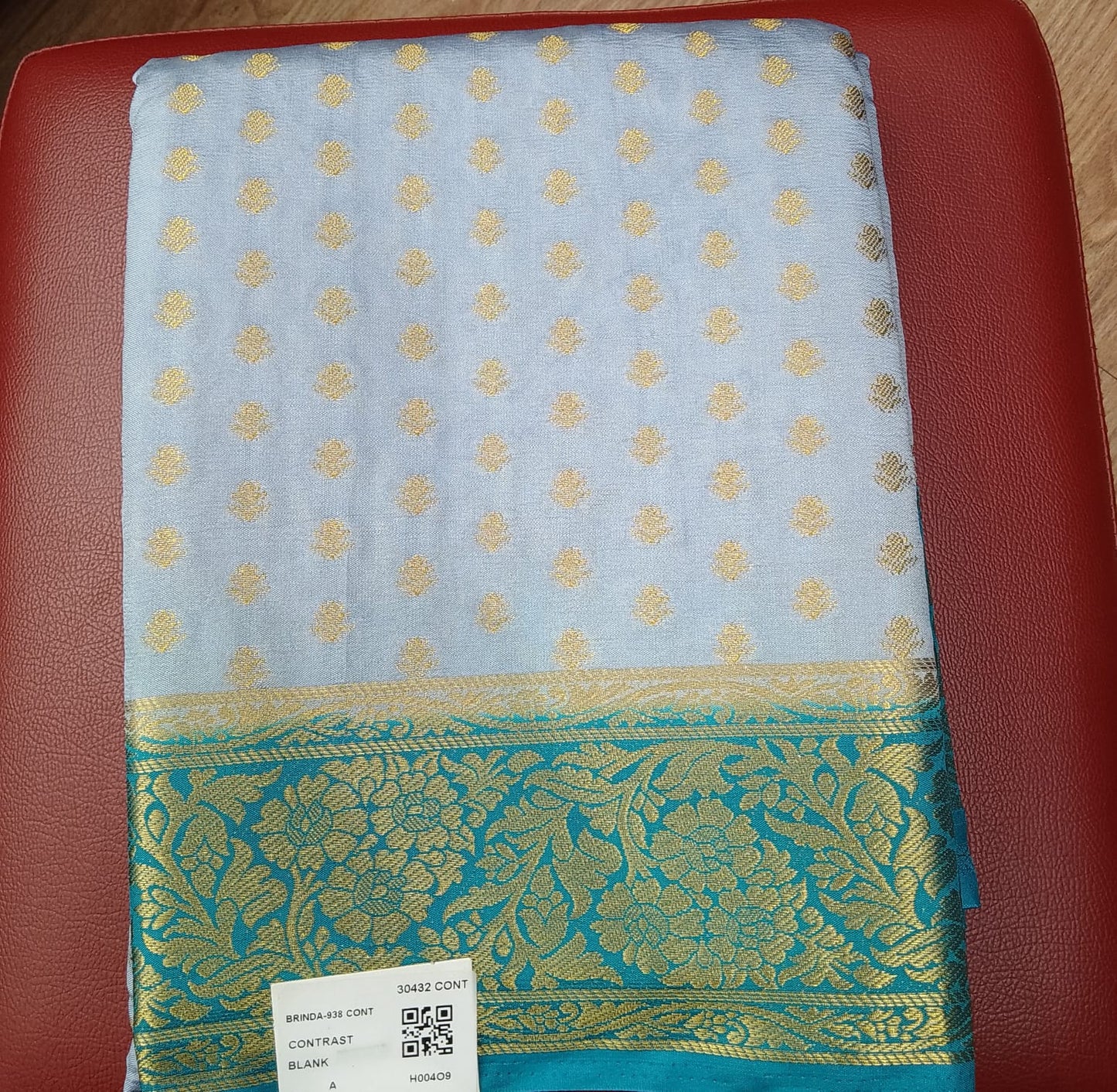 Semi Silk Butta - Light Powder Blue & Turquoise Blue Saree with Rich Gold Zari