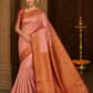 Semi Silk Butta - Dusty Peach Rose Pink Saree with Rich Maroon Zari Border