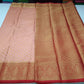 Semi Silk Butta - Dusty Peach Rose Pink Saree with Rich Maroon Zari Border