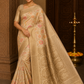 Elegant Beige Floral Cotton Silk Saree with Rich Zari Pallu