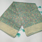 Sea Green Floral Paisley Cotton Silk Saree with Antique Gold Zari