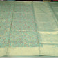 Sea Green Floral Paisley Cotton Silk Saree with Antique Gold Zari
