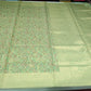 Pista Green Floral Paisley Cotton Silk Saree with Antique Gold Zari