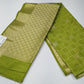 Gajji Satin Silk  Saree - Olive Pista Green  with Gold Zari Checks & Floral Pallu