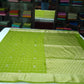 Gajji Satin Silk  Saree - Olive Pista Green  with Gold Zari Checks & Floral Pallu