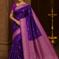 Rich Purple Semi Silk Saree with Zari Checks & Traditional Border