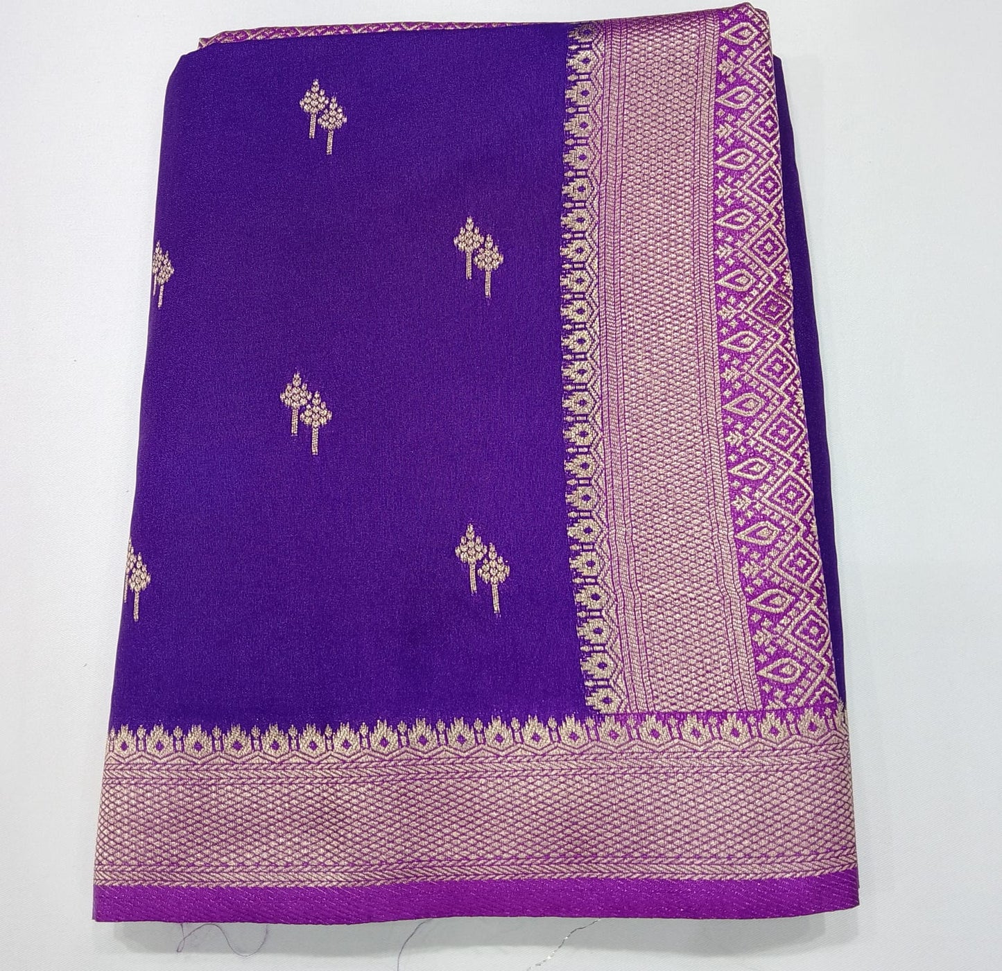 Rich Purple Semi Silk Saree with Zari Checks & Traditional Border