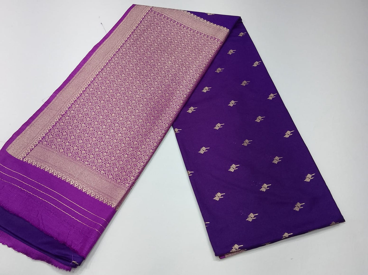 Rich Purple Semi Silk Saree with Zari Checks & Traditional Border