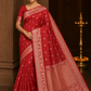 Semi Silk Viscose-Vibrant Red  with Gold Zari Buttas & Traditional Border