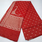 Semi Silk Viscose-Vibrant Red  with Gold Zari Buttas & Traditional Border