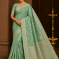 Semi Silk Viscose- Pista Green Semi Silk Saree with Zari Buttas & Floral Zari Border