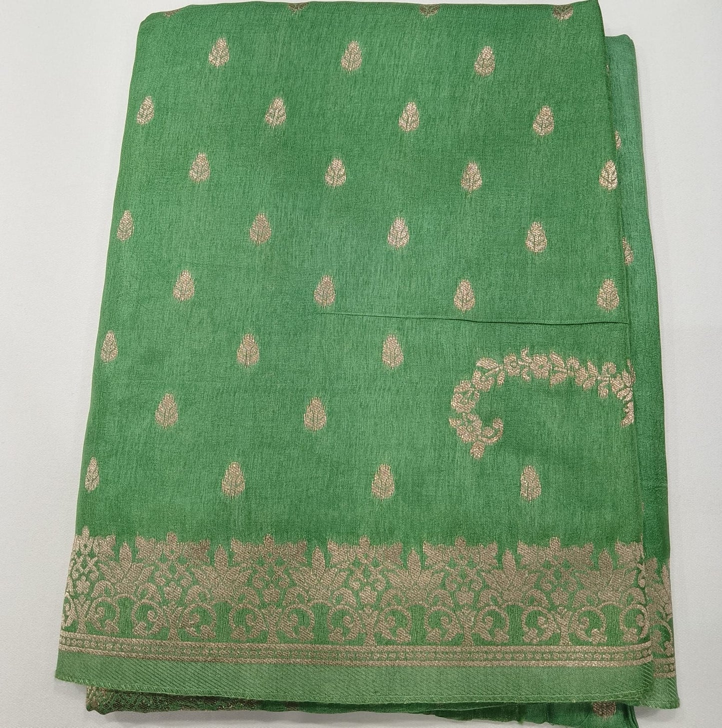 Semi Silk Viscose- Pista Green Semi Silk Saree with Zari Buttas & Floral Zari Border