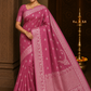 Semi Silk Viscose- Rosewood Pink Saree with Antique Gold Floral Zari Border