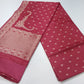 Semi Silk Viscose- Rosewood Pink Saree with Antique Gold Floral Zari Border