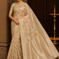Champagne Beige Cotton Silk Saree with Multicolour Floral Weave & Zari Pallu