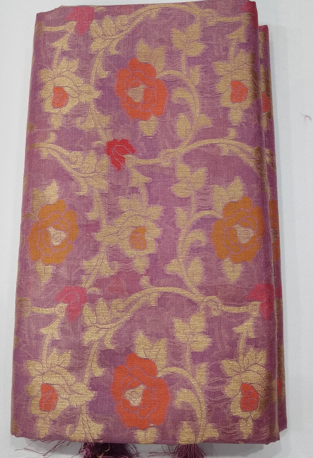 Mauve Purple Cotton Silk Saree with Floral Zari Weave & Rich Golden Pallu