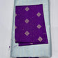 Powder Blue Linen Saree with Antique Gold Zari & Purple Blouse