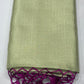 Sage Green Linen Saree with Silver Zari & Rani Pink Tassels