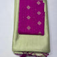 Sage Green Linen Saree with Silver Zari & Rani Pink Tassels