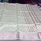 Sage Green Linen Saree with Silver Zari & Rani Pink Tassels