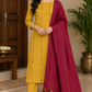 Mustard Yellow & Maroon Cotton Silk Unstitched Salwar Suit Set