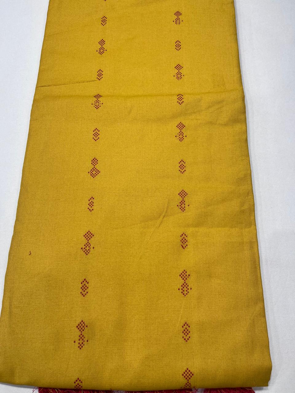 Mustard Yellow & Maroon Cotton Silk Unstitched Salwar Suit Set