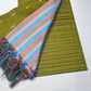 Olive Green Cotton Silk Salwar Suit Set with Multicolour Striped Dupatta