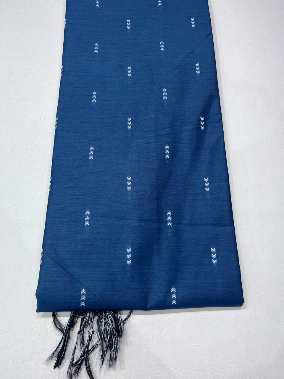 Navy Blue & Silver Grey Cotton Silk Salwar Suit Set