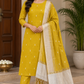 Mustard Yellow Cotton Silk Salwar Suit with Ivory Border Dupatta