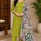 Olive Green Cotton Silk Salwar Suit with Kalamkari Printed Dupatta