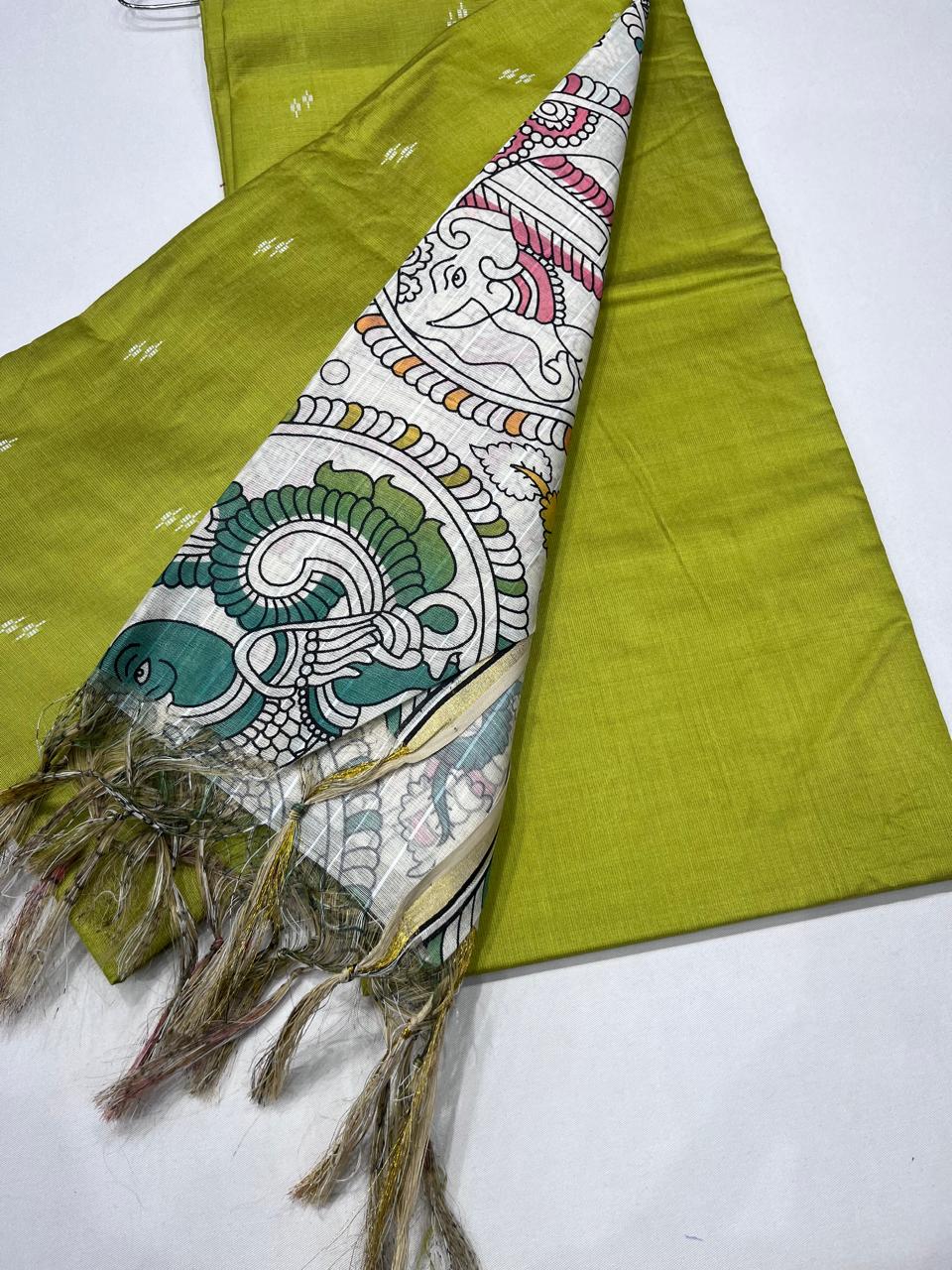 Olive Green Cotton Silk Salwar Suit with Kalamkari Printed Dupatta