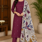 Wine Maroon Cotton Silk Suit Set with Ivory Kalamkari Dupatta