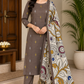 Mocha Brown Cotton Silk Salwar Suit with Kalamkari Dupatta