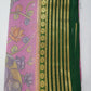 Mysore Silk Digital Crape-Mauve Pink Floral Mysore Semi Silk Saree with Bottle Green Zari Border