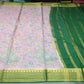 Mysore Silk Digital Crape-Mauve Pink Floral Mysore Semi Silk Saree with Bottle Green Zari Border