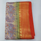 Mysore Silk Digital Crepe - Sage Green Floral Mysore Semi Silk Saree with Vermilion Orange Zari Pallu