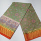 Mysore Silk Digital Crepe - Sage Green Floral Mysore Semi Silk Saree with Vermilion Orange Zari Pallu