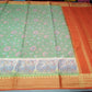 Mysore Silk Digital Crepe - Sage Green Floral Mysore Semi Silk Saree with Vermilion Orange Zari Pallu