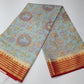 Mysore Silk Digital Crepe - Powder Blue Mysore Semi Silk Saree with Vermilion Red Pallu & Antique Gold Zari