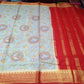 Mysore Silk Digital Crepe - Powder Blue Mysore Semi Silk Saree with Vermilion Red Pallu & Antique Gold Zari