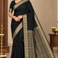 Black Mysore Semi Silk Saree with Antique Gold Floral Zari Border