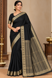 Black Mysore Semi Silk Saree with Antique Gold Floral Zari Border