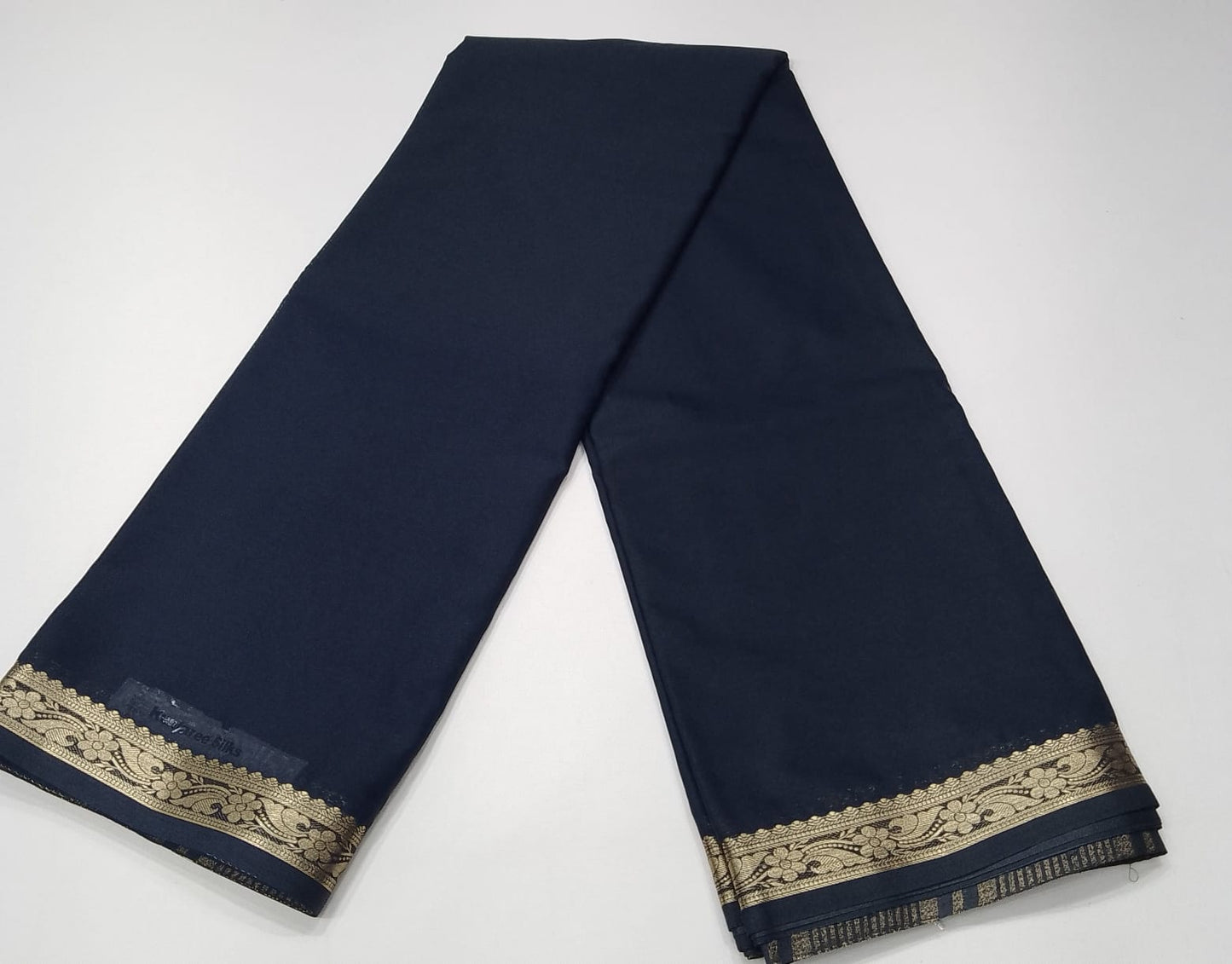 Black Mysore Semi Silk Saree with Antique Gold Floral Zari Border