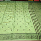 Tussar Semi Silk- Sage Green Tussar Semi Silk Saree with Traditional Black Folk Motif Border