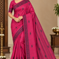 Tussar Semi Silk - Fuchsia Pink Tussar Semi Silk Saree with Charcoal Black Tribal Woven Border