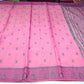 Tussar Semi Silk - Fuchsia Pink Tussar Semi Silk Saree with Charcoal Black Tribal Woven Border