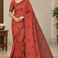 Tussar Semi Silk - Terracotta Red Tussar Semi Silk Saree with Tribal Art Border