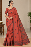 Tussar Semi Silk - Terracotta Red Tussar Semi Silk Saree with Tribal Art Border