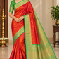 Pure Kanjivaram Silk Saree – Dual-Shade Coral Red & Orange-Red with Parrot Green  Korvai Zari Border